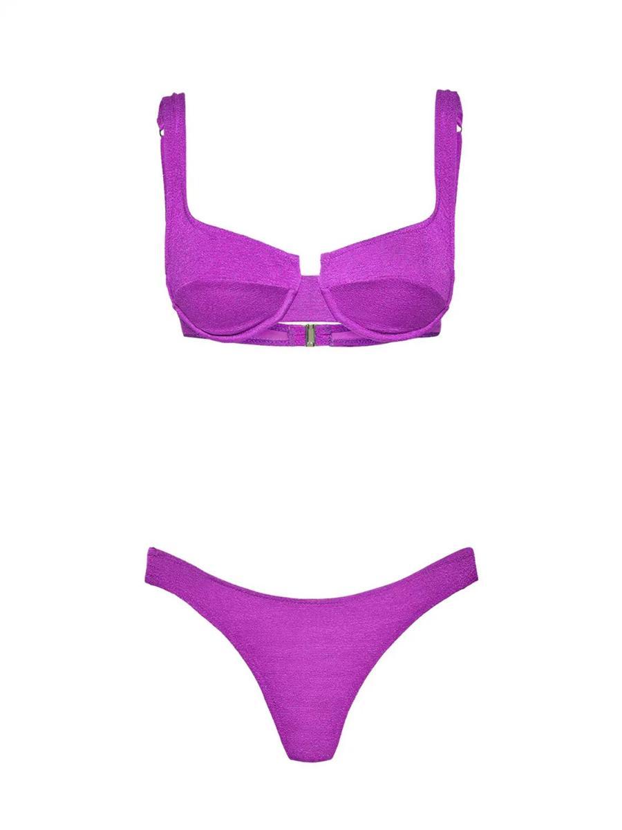 F**K Bikini Donna Reggiseno con Ferretto e Slip Brasiliano Fisso Viola SW1803-PR