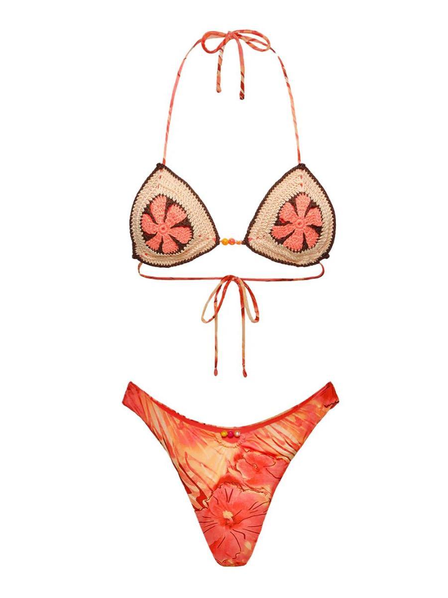 Me-Fui FUI Bikini Arancione da Donna con Top in Crochet