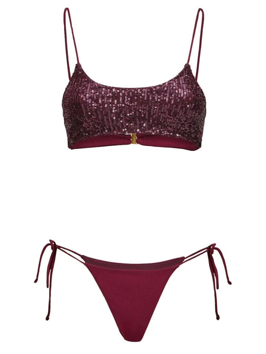 F**K Bikini Donna Top Fisso con Slip Regolabile Bordeaux SW0602-BD