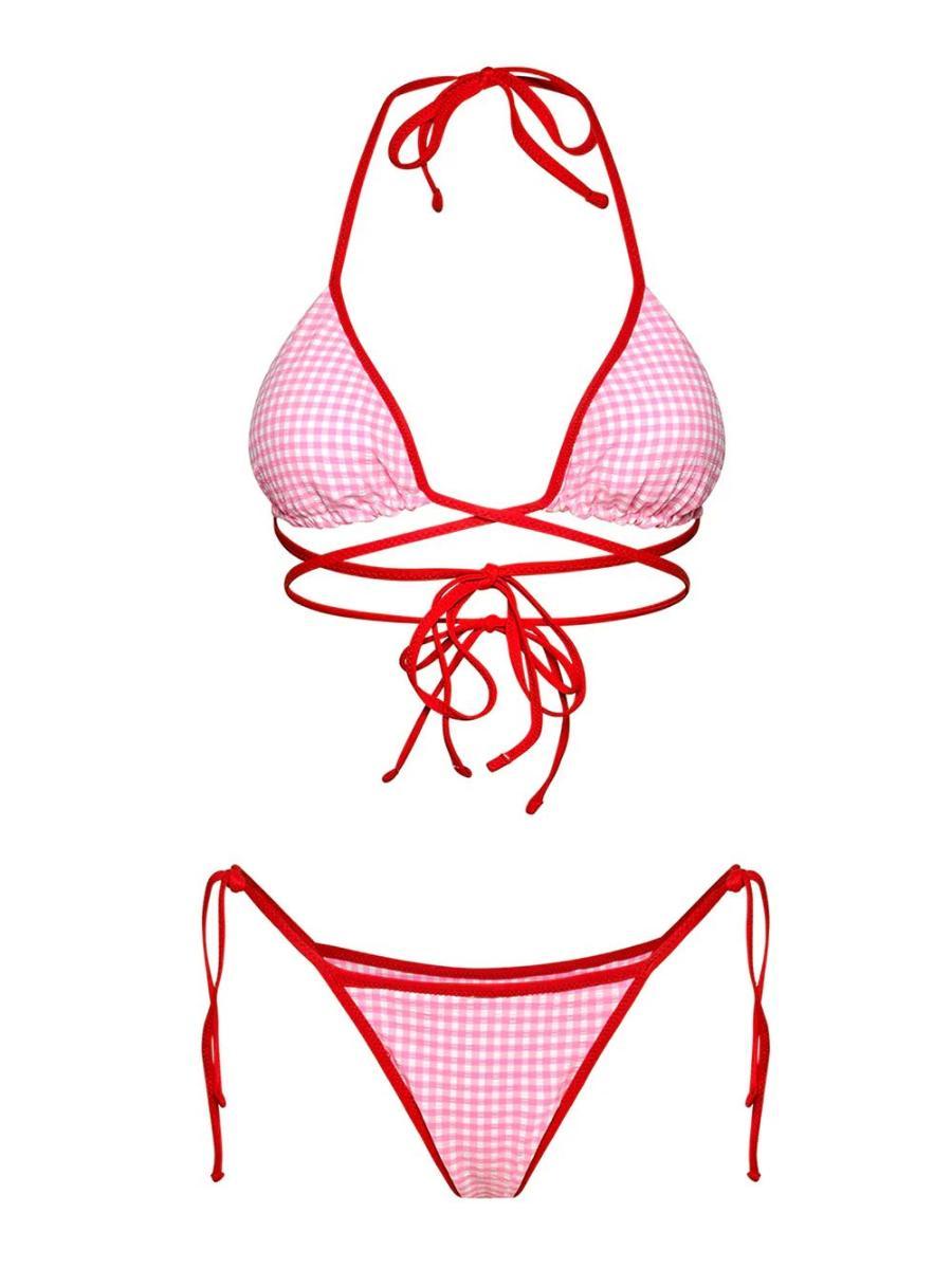 Me-Fui FUI Bikini Rosa e Rosso da Donna con Fantasia a Quadri