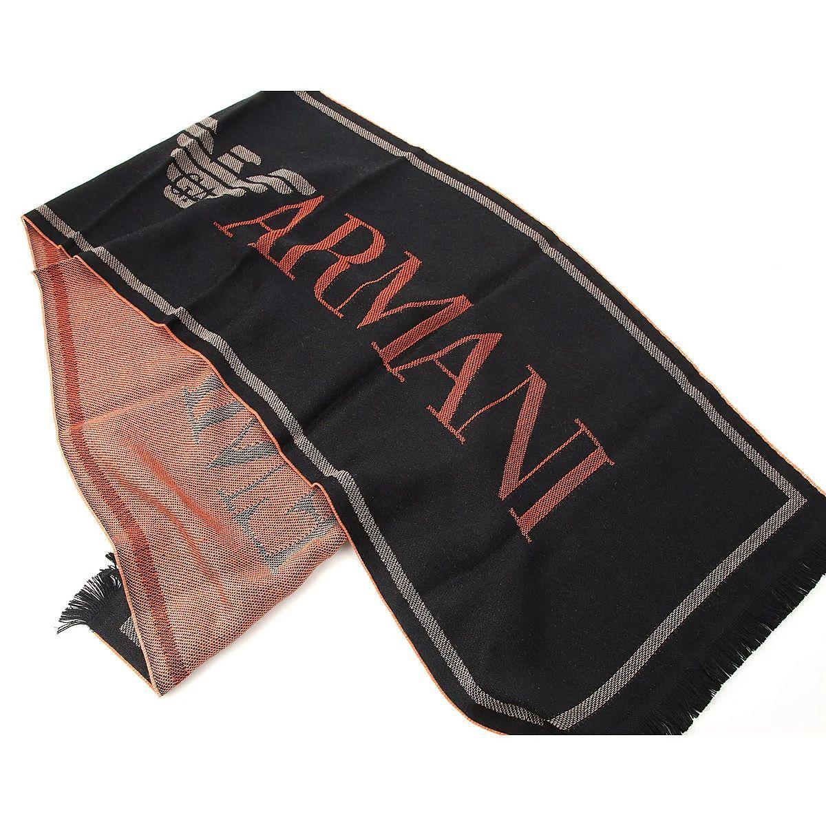 Emporio Armani Sciarpa In Misto Lana Black Con Logo Lettering Orange