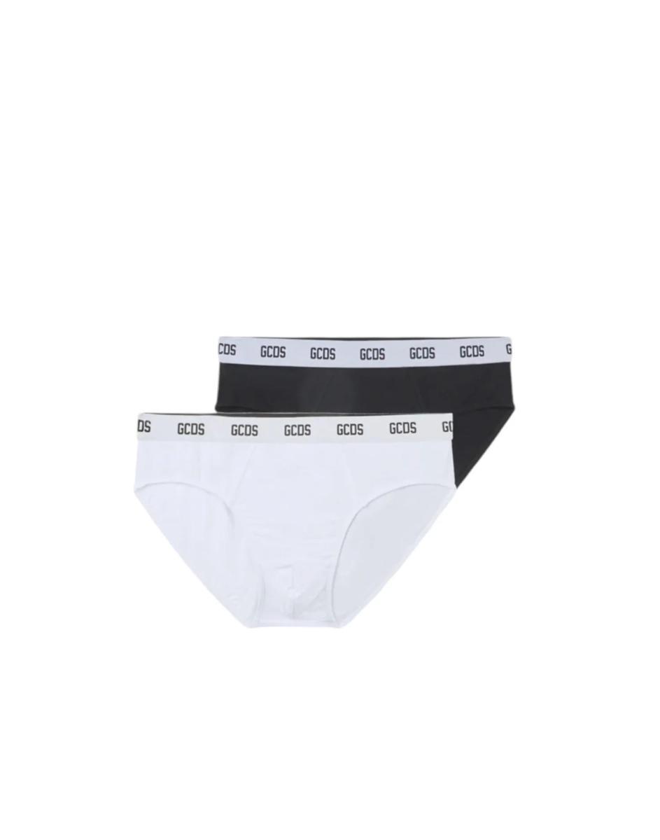 Gcds Essentials Briefs 2-pack In Cotone White E Black Con Fasca Elastica White Con Logo Lettering Black\t