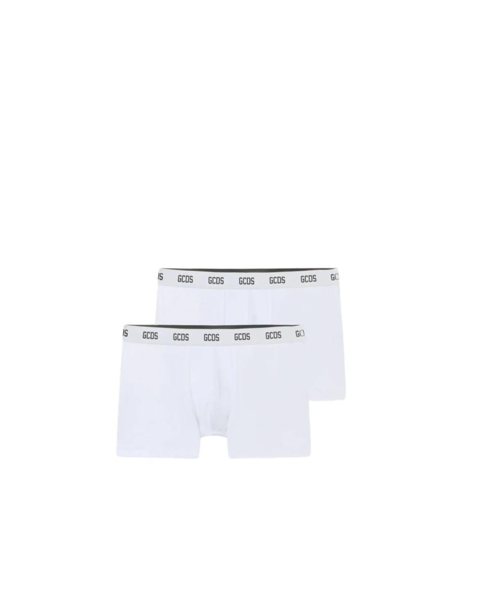 Gcds Essentials Boxer Briefs 2-pack In Cotone White Con Fasca Elastica In Vita Con Logo Lettering Black