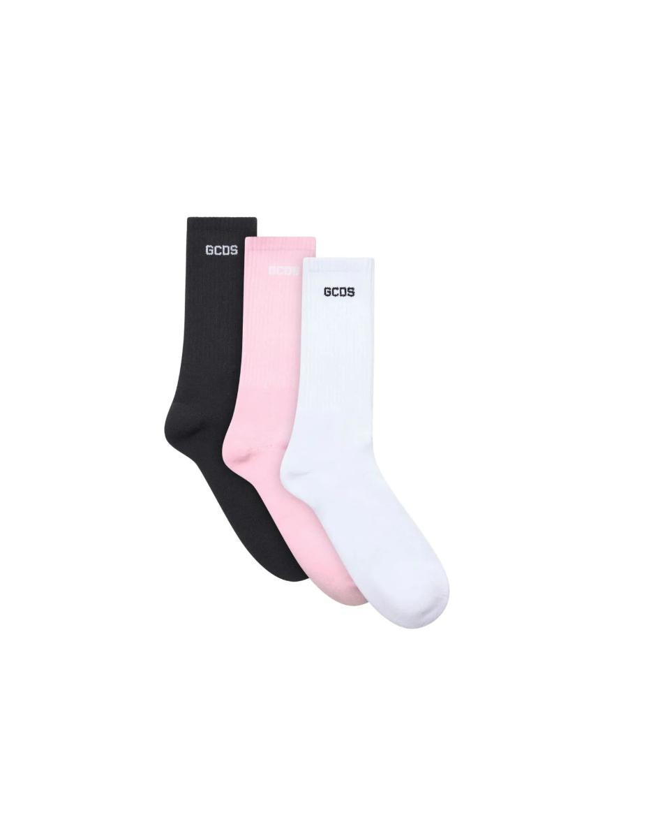 Gcds Essentials Set Socks 3-pack Black White Pink Con Logo Lettering
