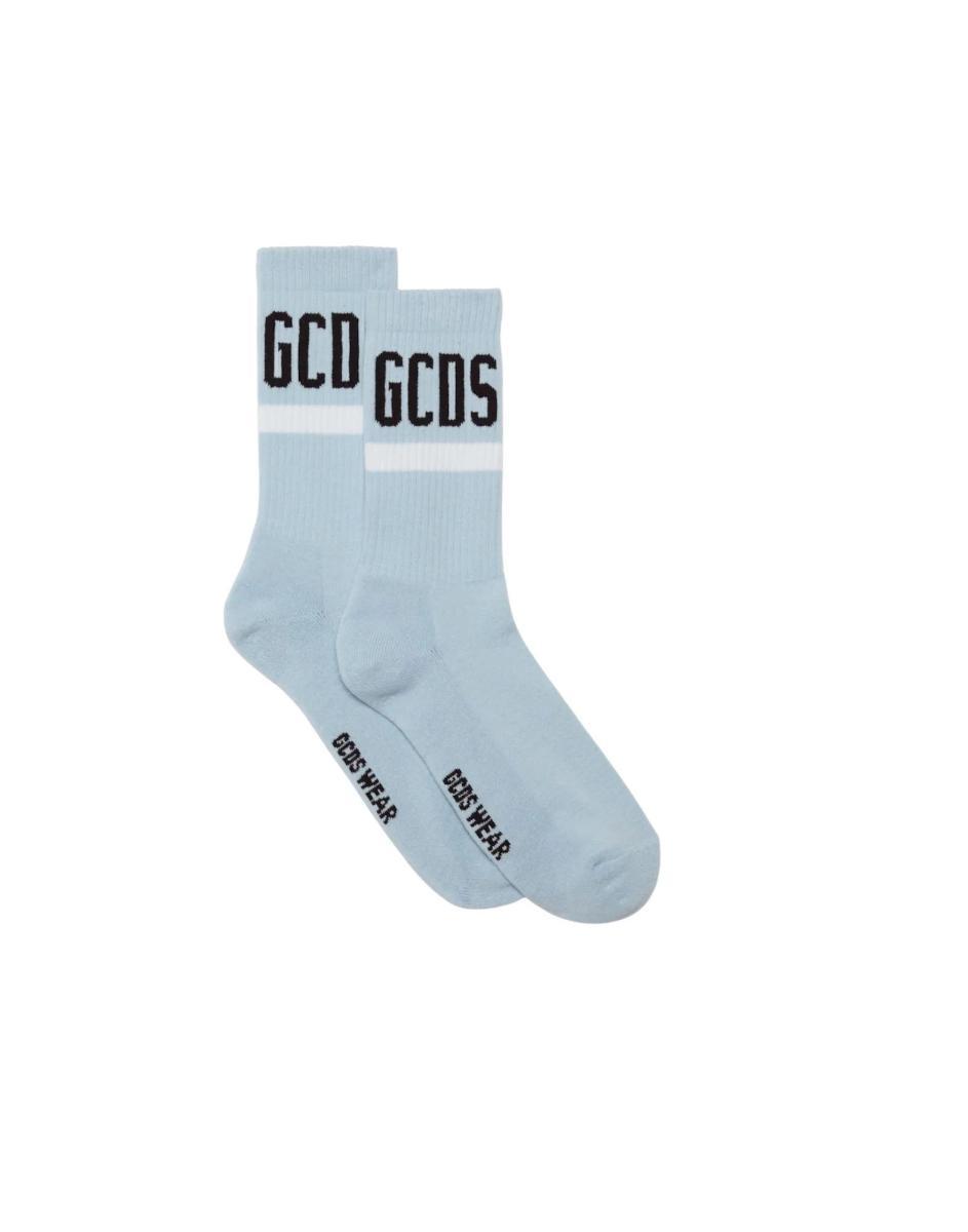 Gcds Calzini Unisex Azzurri In Misto Cotone Con Logo Gcds\t