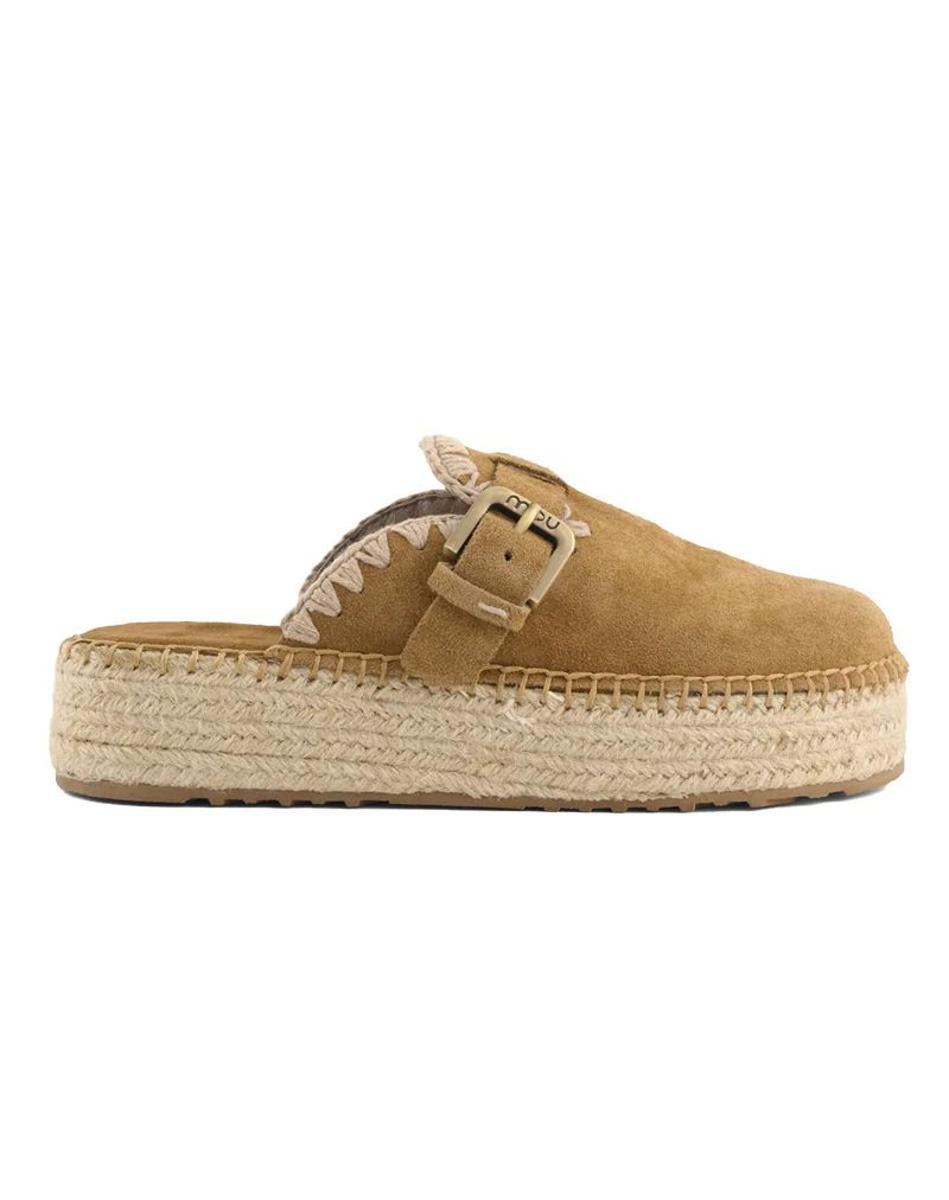 MOU, JUTE CLOG PLAIN SUEDE, Scarpe Ciabatte Zeppa Sabot Sandali Moda Fashion