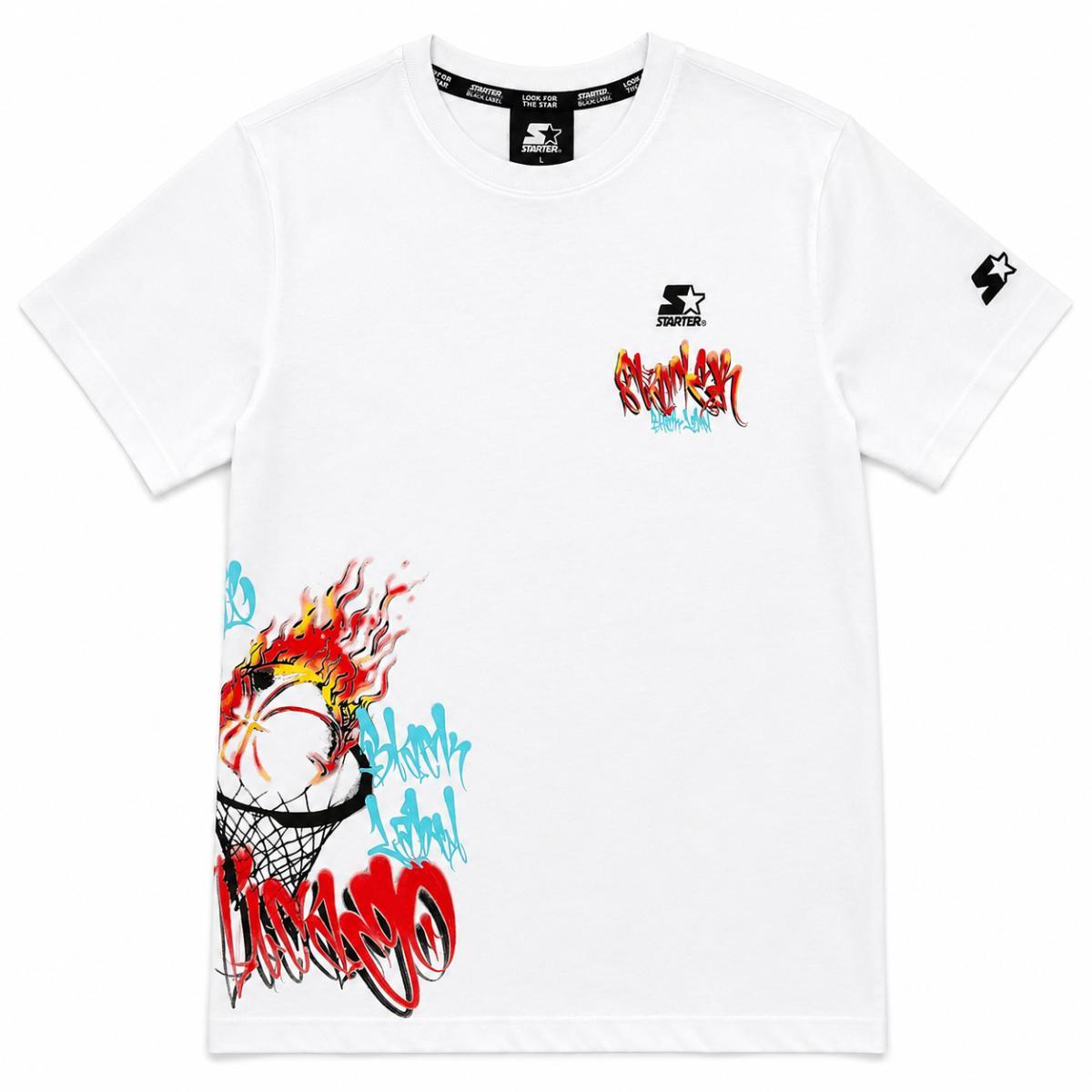 STARTER, T-Shirt da Bambino Urban Graffiti con Stampa Laterale Bianco, Ragazzo