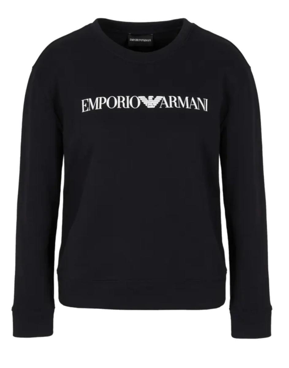 Emporio Armani Felpa Girocollo Blu Navy In Jersey Organico Con Logo Lettering Asv White