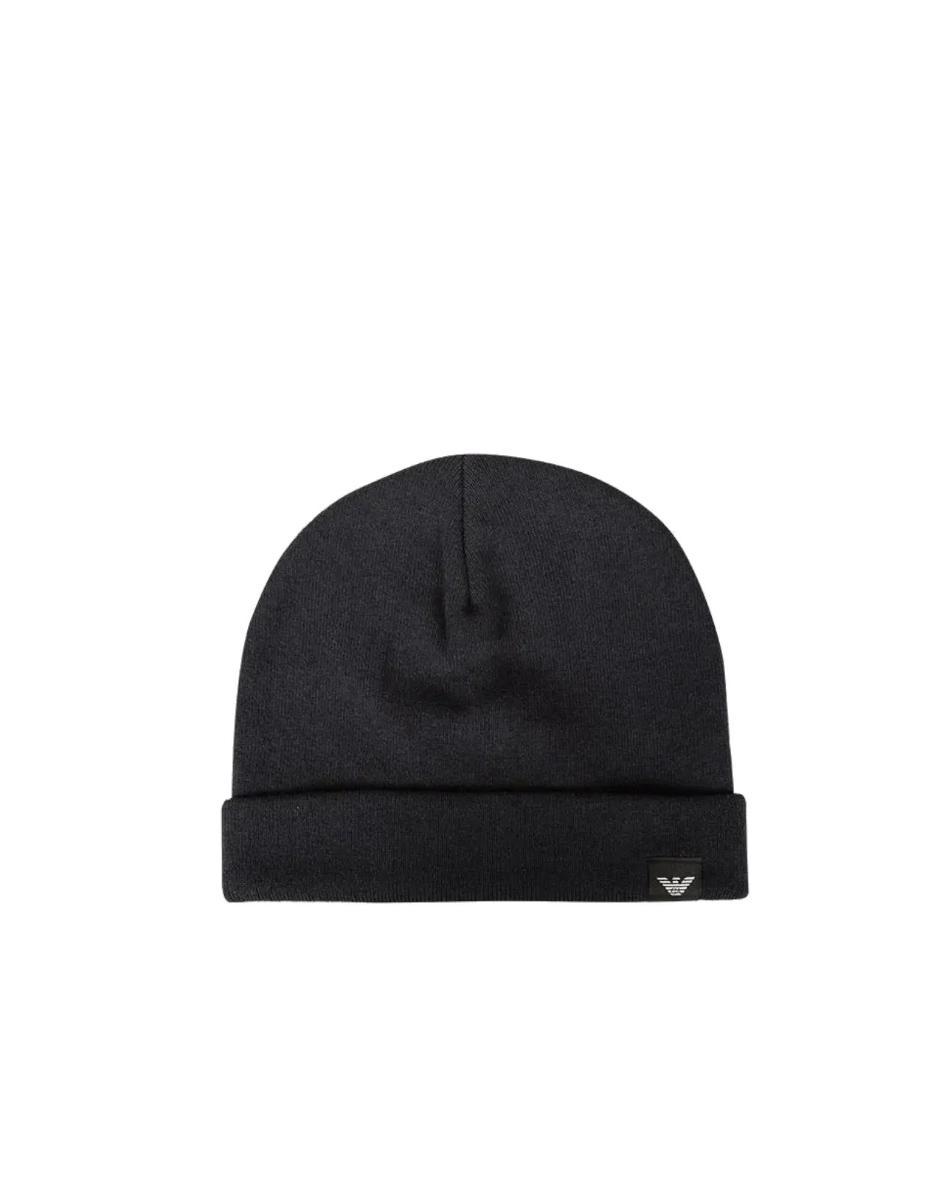 Emporio Armani Cappello uomo in tinta unita, tessuto in misto viscosa e lana, aquila con logo GA posta decentrata, colore Nero