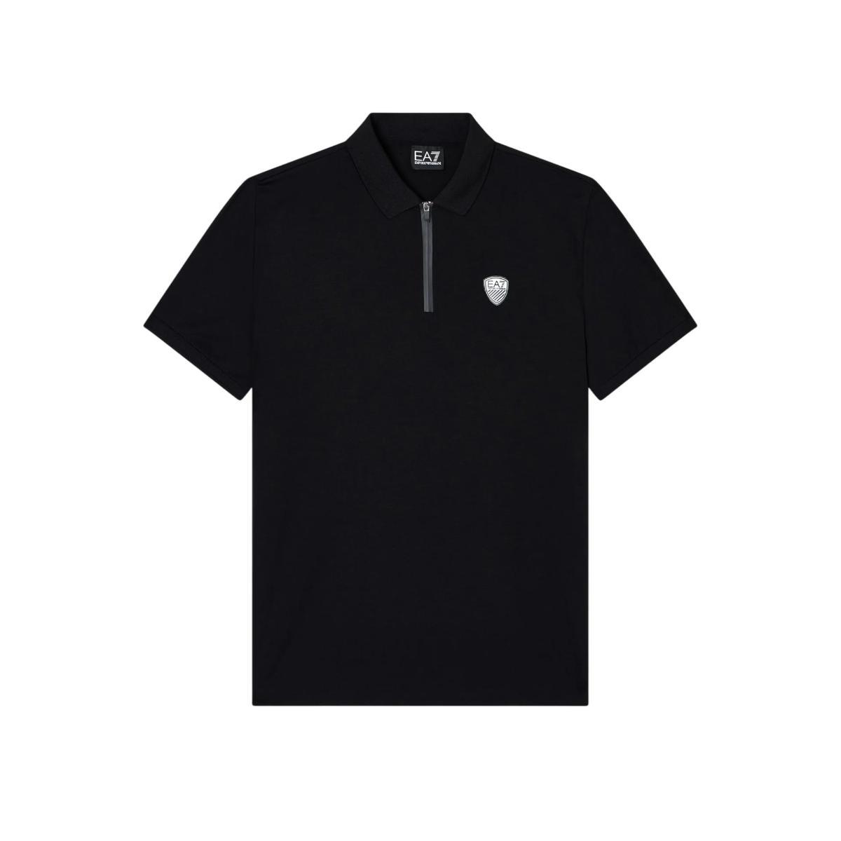 Emporio Armani Polo nera EA7 in cotone con logo distintivo con zip a un quarto