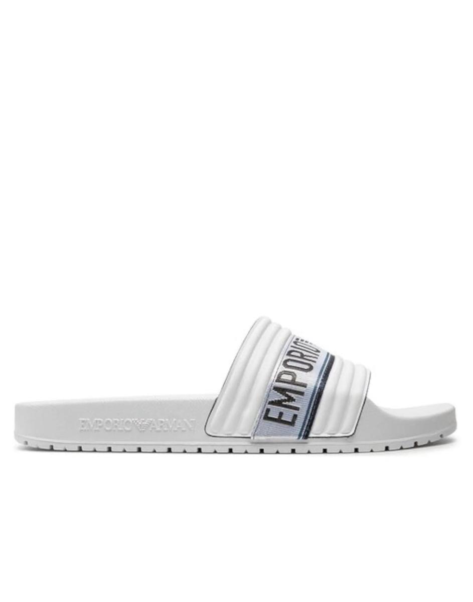 Emporio Armani Ciabatta White Con Fasca Con Inserto In Tessuto Con Logo Lettering