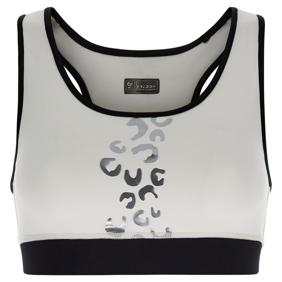 FREDDY Reggiseno Sportivo Donna con Stampa Animalier Argento - Prestazioni Elevate