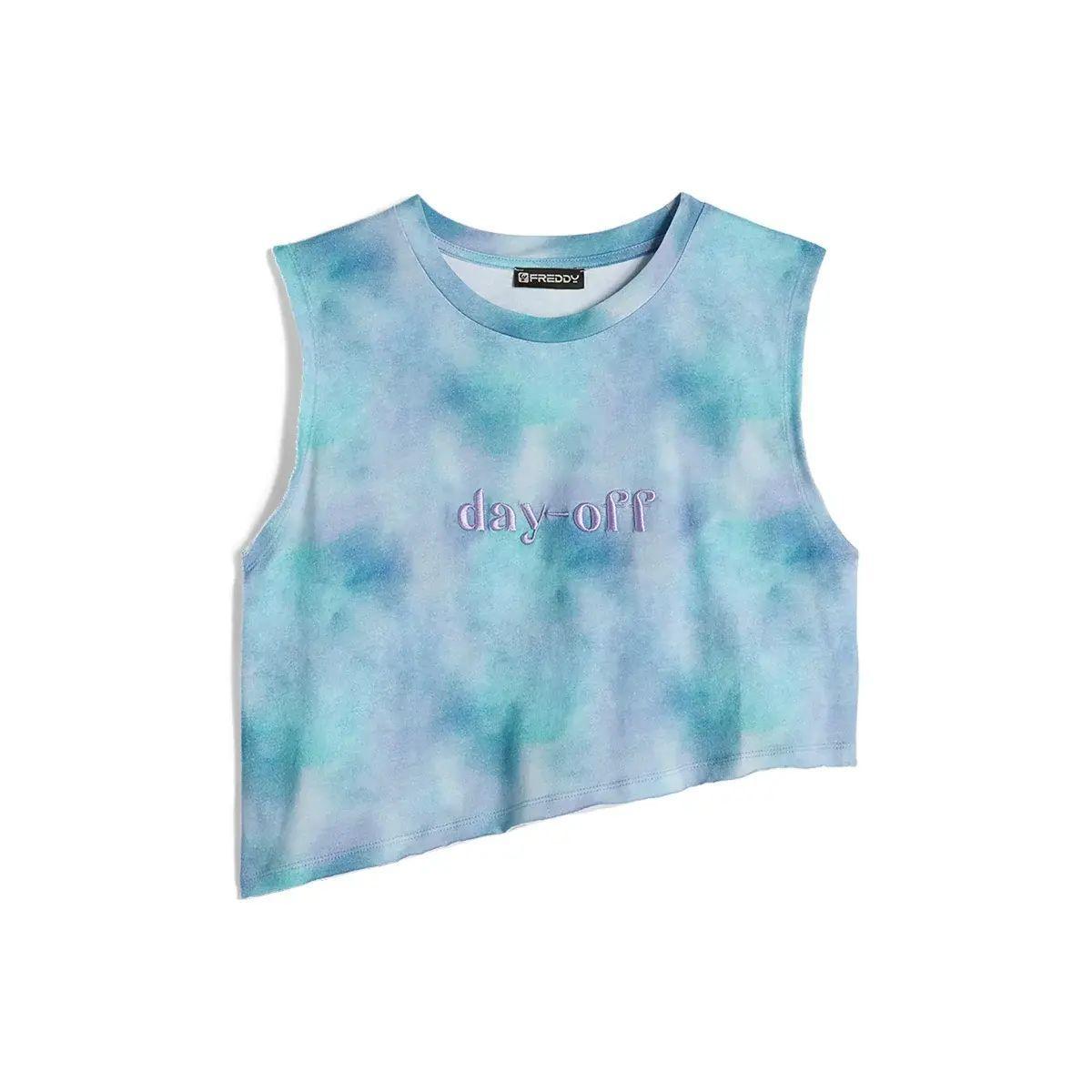 FREDDY - T-shirt Tie Dye Corta Con Fondo Asimmetrico Dal Taglio A Vivo,