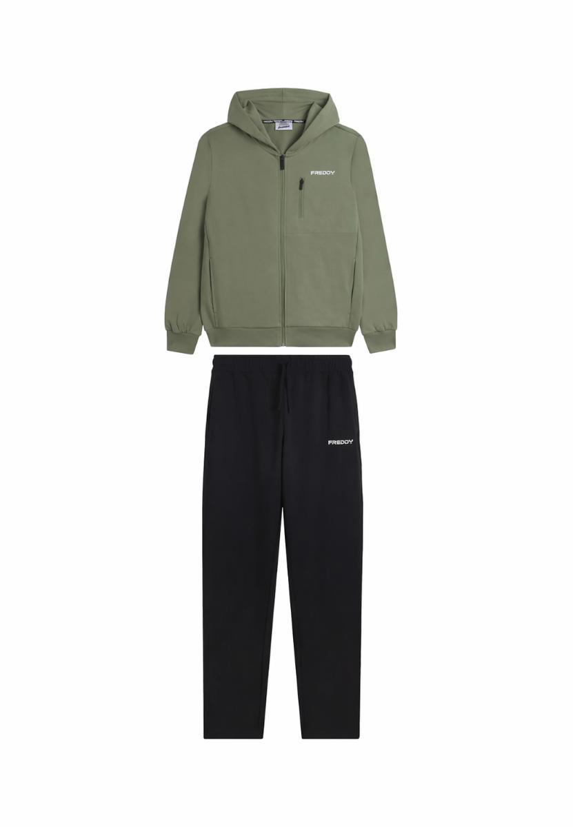 FREDDY - Tuta Uomo In Cotone Interlock Con Cappuccio E Zip, 100% Cotone