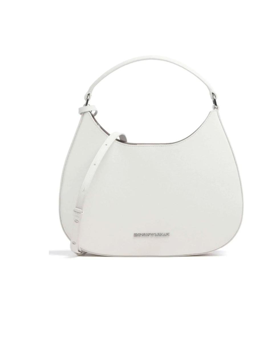 Emporio Armani Shopping Bag White Con Tracolla Regolabile Estraibile E Logo Lettering In Metallo