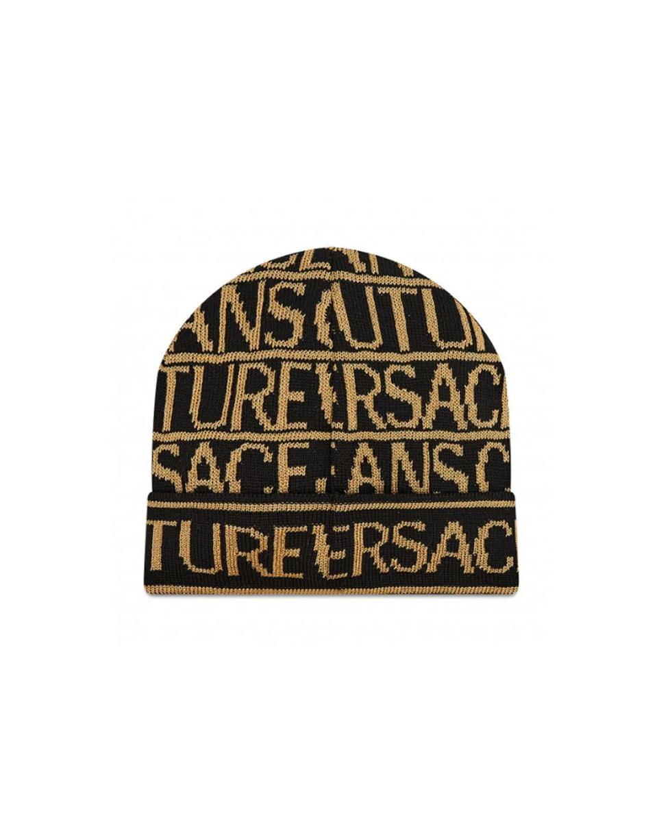 Versace Jeans Couture Cappello Unisex Black Con Logo Lettering Gold All Over