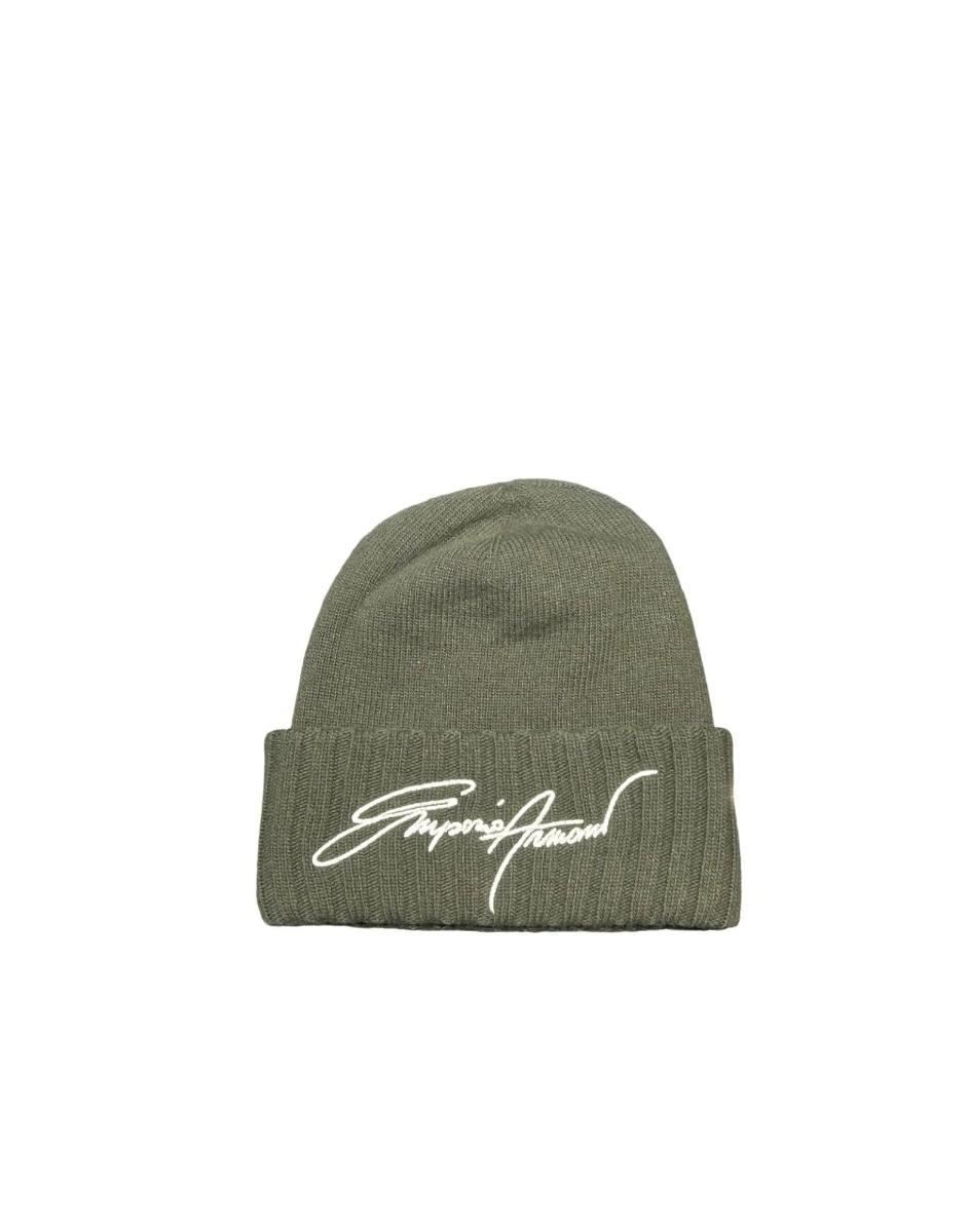 Emporio Armani Betterro In Lana Green Con Logo Lettering Ricamato White