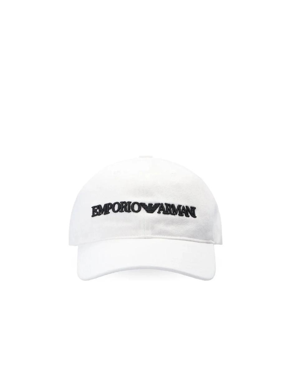 Emporio Armani Cappello Da Baseball White Con Logo Lettering Ricamato Blue