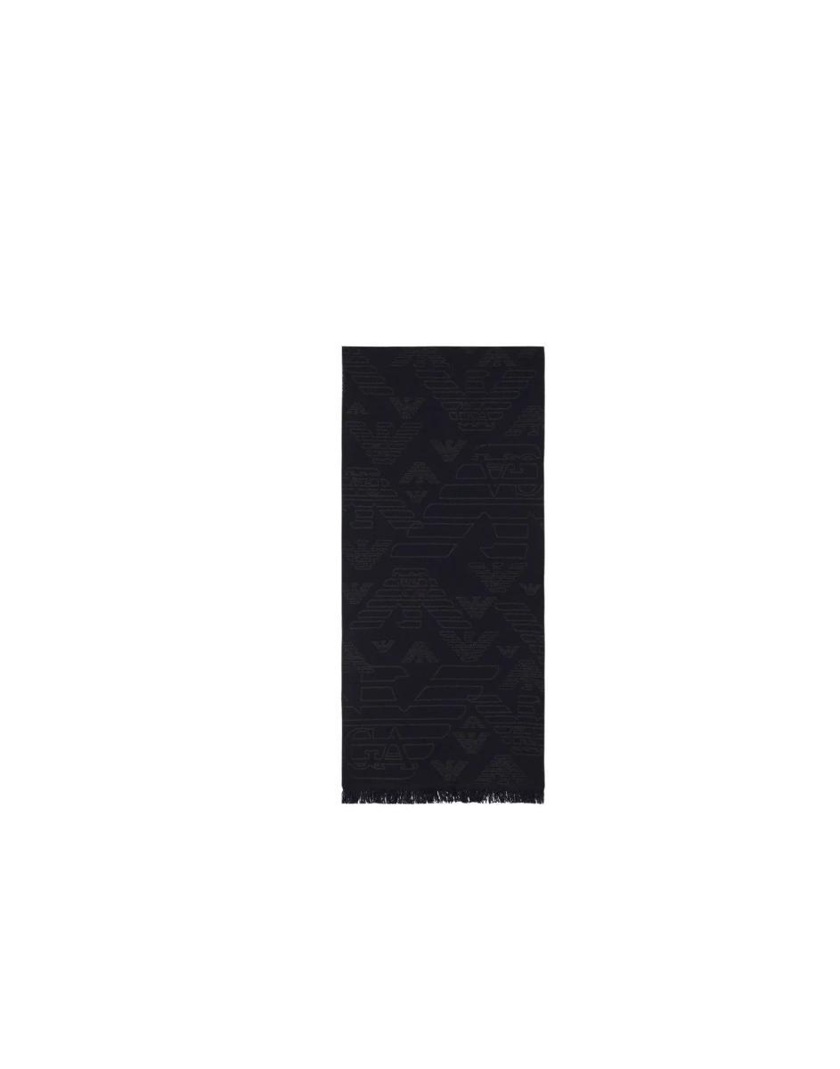 Emporio Armani Sciarpa Blu Con Stampa All Over