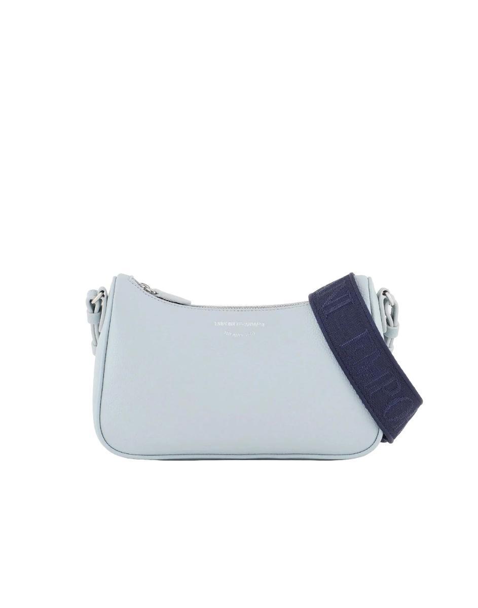 Emporio Armani Mini Bag Baguette Polvere Con Tracolla In Nastro Blue Con Logo Lettering All Over Regolabile Estraibile\t