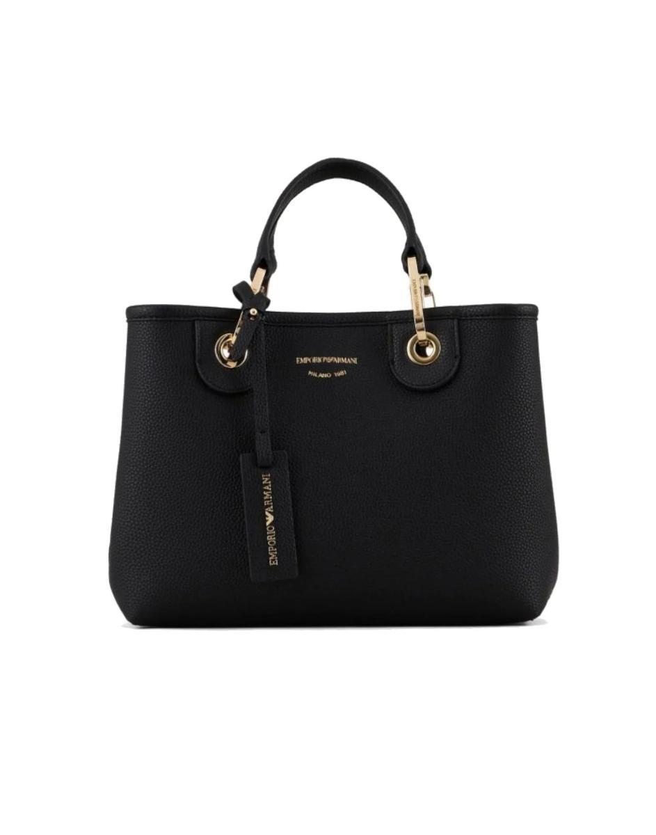 Emporio Armani Shopping Bag Small A Mano Black Con Tracolla In Nastro Con Logo Lettering All Over Regolabile Estraibile\t