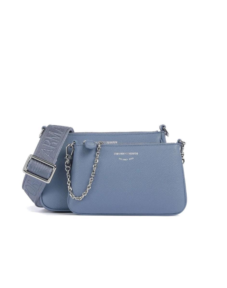 Emporio Armani Mini Bag Doppia Blu Con Tracolla In Nastro Con Logo Lettering All Over Regolabile Estraibile\t
