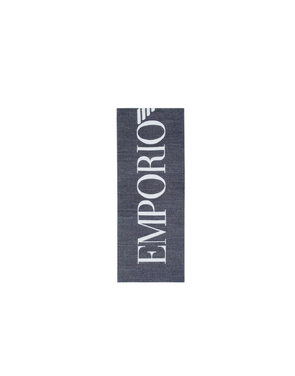 Emporio Armani Sciarpa Blu Con Logo Lettering